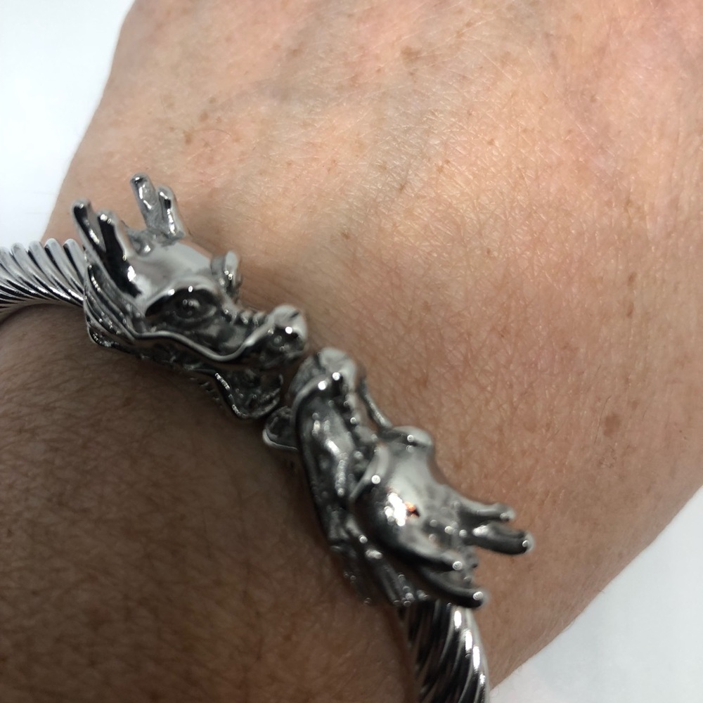Vintage silver dragon bangle bracelet
